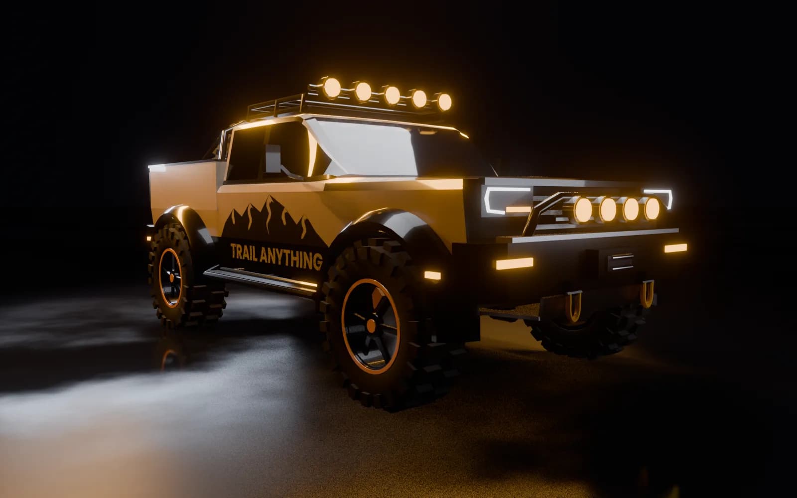 Off-Road Beast cor areia com rack de 5 faróis e arte de montanhas